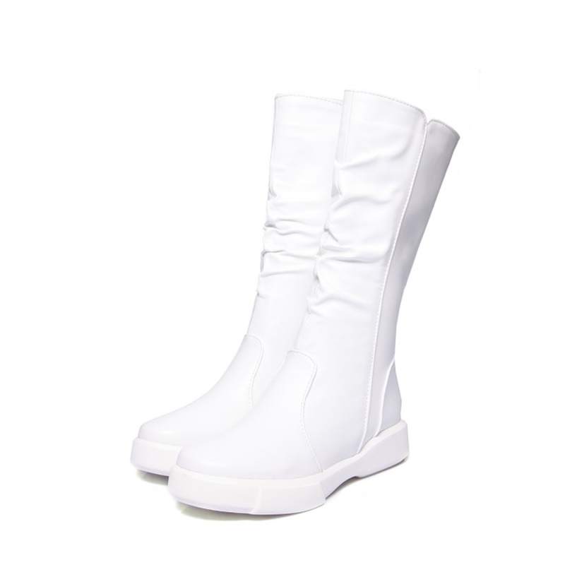 Egonery pluche winter lente halfhoge laarzen voor dames ronde neus europese rits zwart wit merk schoenen voor dames sneeuwlaarzen: Wit / 5