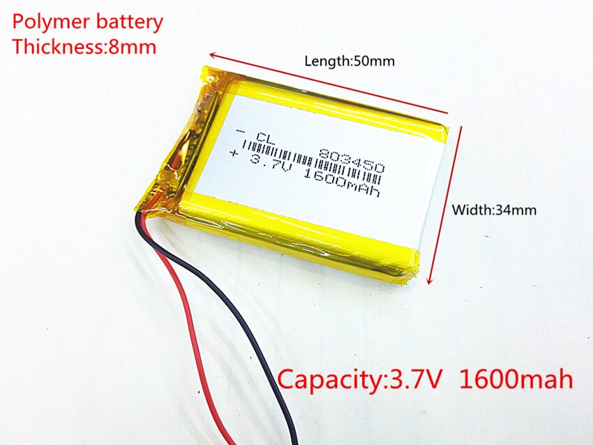 li-po 3.7V,1600mAH,[803450] PLIB ( polymer lithium ion battery ) Li-ion battery for dvr,power bank,mp3,mp4;record pen