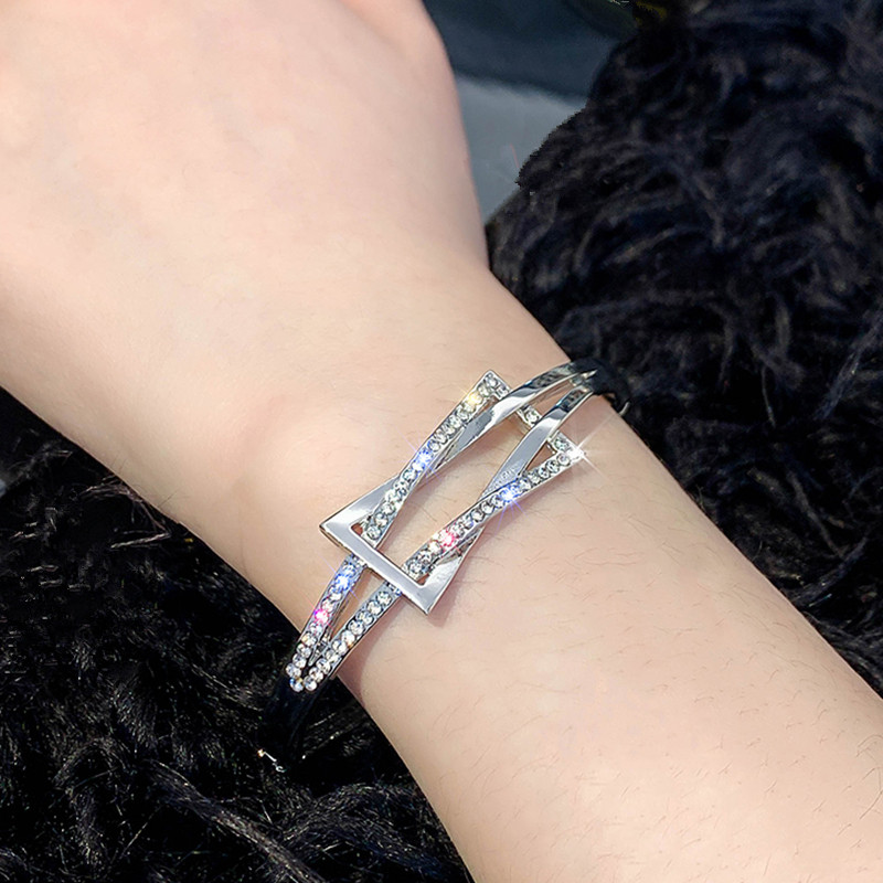 Geometric Crystal Bracelet Bangles For Women Gold Silver Color Cuff Bracelet Jewelry Fine Arm Bracelets