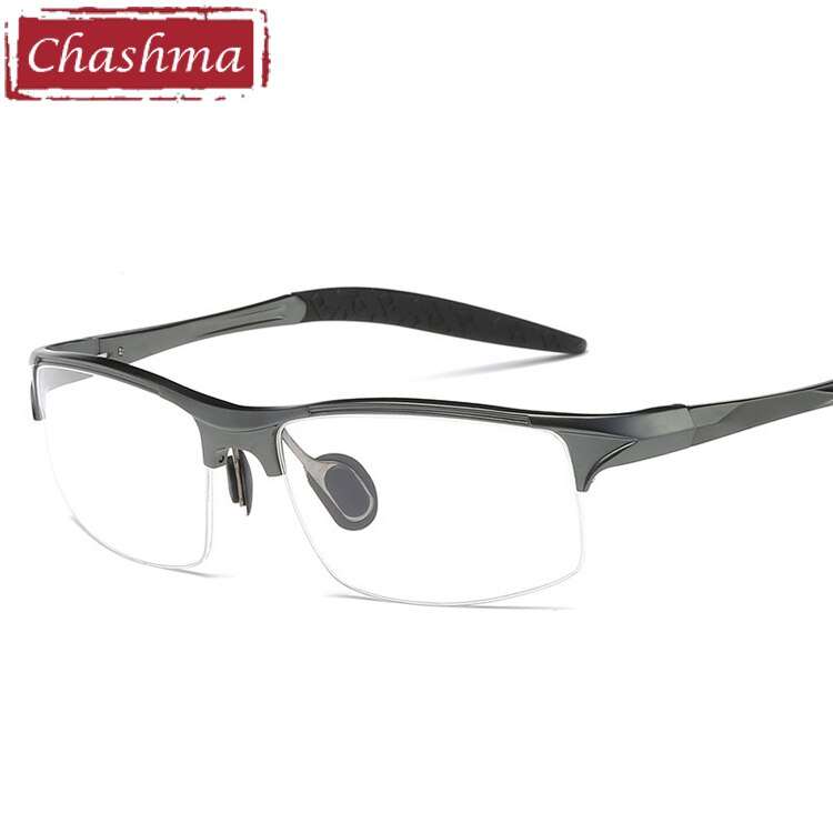 Chashma Sport Stil Männer Brillen Aluminium Magnesium Rahmen Klassische Halb Umrandeten Brille Mens Breite 145: grau