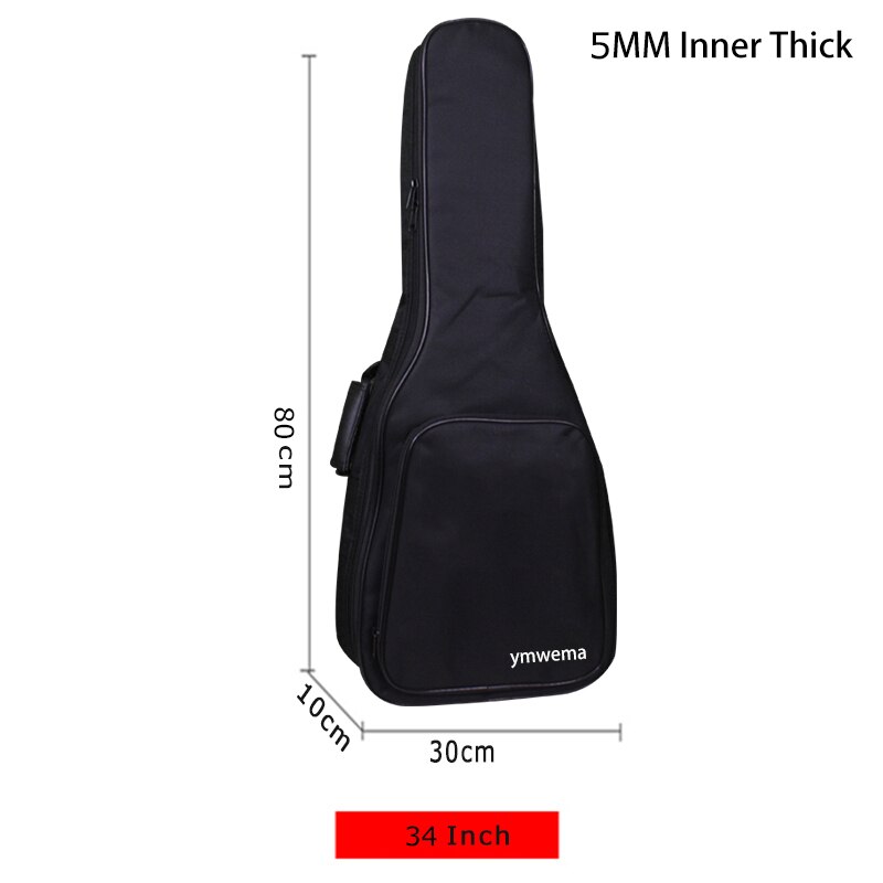Funda para guitarra acústica 600D, 34/41 pulgadas, impermeable, tela Oxford, 5 MM, algodón, correas dobles, acolchada, mochila para guitarra: 34 Inch