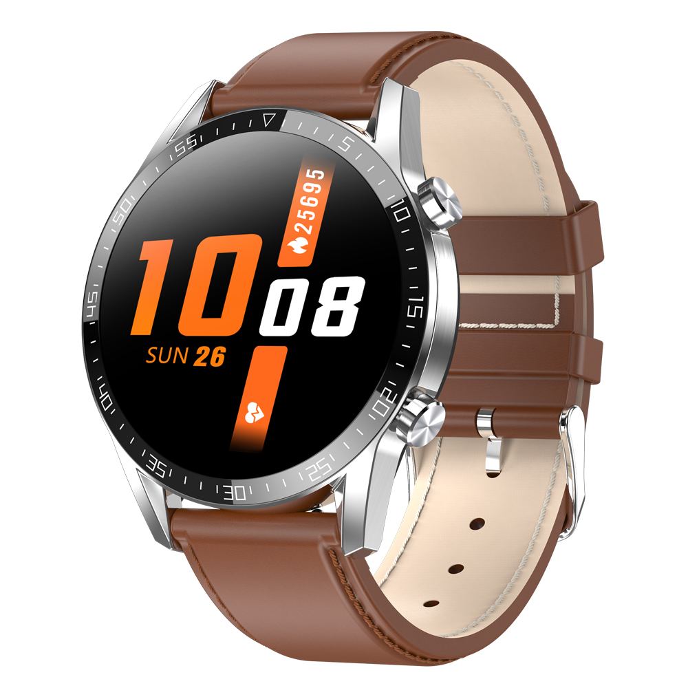 Microwear L13 Ecg Smart Horloge 24 Uur Hartslag Monitoring Smartwatch Voor Android Ios Bluetooth Sport Tracker Rode Horloges: Brown leather