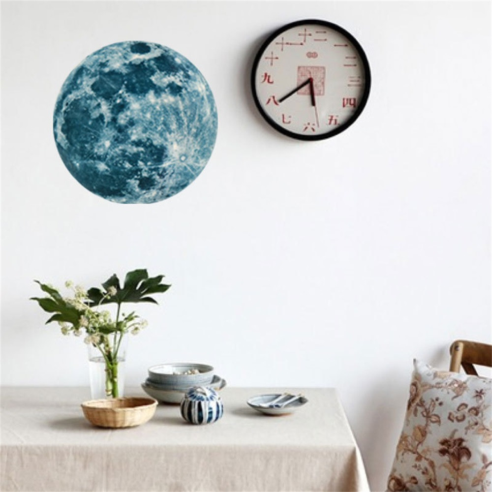 12/20cm lysende måne jord tegneserie gør-det-selv 3d wallstickers til børns soveværelse glød i mørket wallsticker boligindretning stue