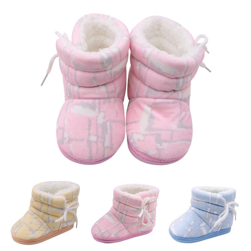 WEIXINBUY bébé chaussures bébé bottes chaussons fille fFloral imprimer épais hiver doux infantile garçon chaussure 0-18M