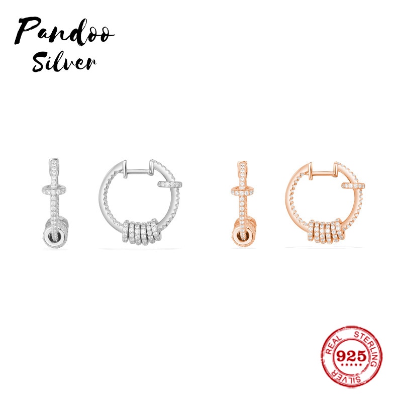 Pandoo Charm Sterling Zilveren Originele 1:1 Kopie, Enkele Hoepel Luxe Oorbellen Met Sliding Ringen Sieraden Cadeau Voor Vrouwelijke
