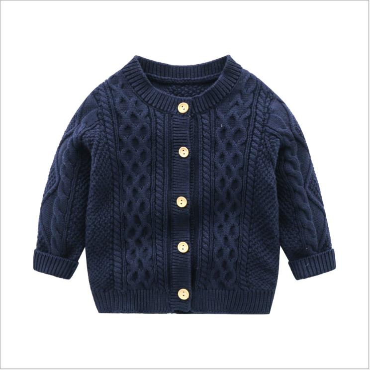 Autumn Winter Children Long Sleeve Sweater Cardigan Coat Baby Boy Girl Knit Sweater Jacket: Navy Blue / 100