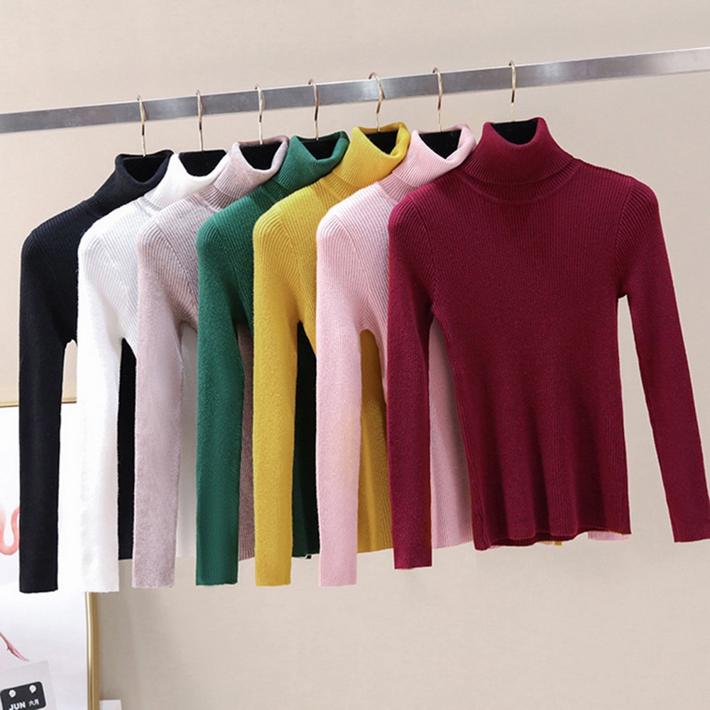 Muyogrt kvinnor baströjor höst vinter toppar slim fit dam pullover solid stickad tröja tröja mjuk varm pull femme