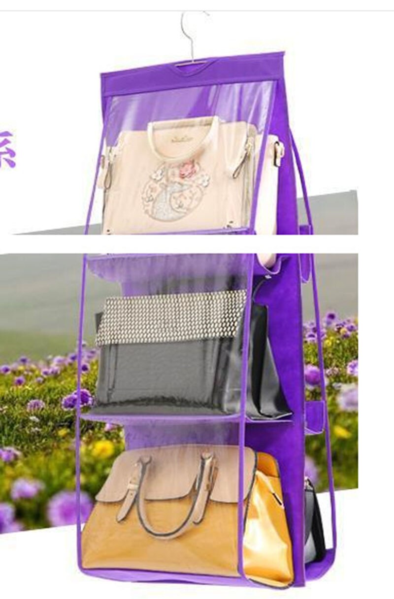 6 Pocket Foldable Hanging Bag 3 Layers Folding Shelf Bag Purse Handbag Organizer Door Sundry Pocket Hanger Storage Closet Hanger: Plum