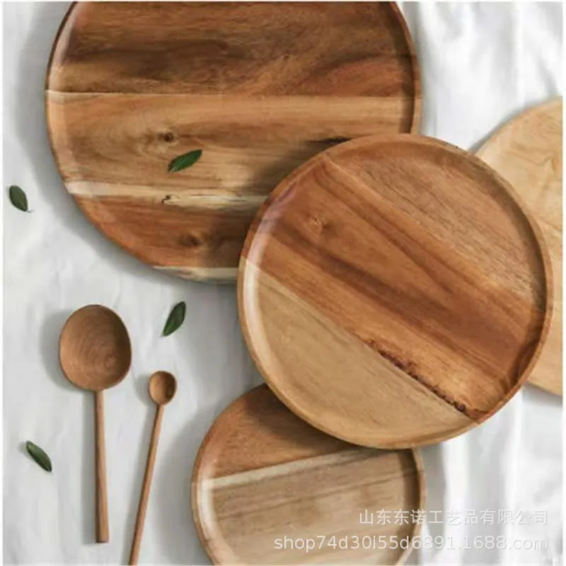 15/20/25 cm Holz Runde Servierplatte Tablett Retro Holz Pizza Salatteller Obst Dessert Brot Kuchen Behälter Snacks Gericht