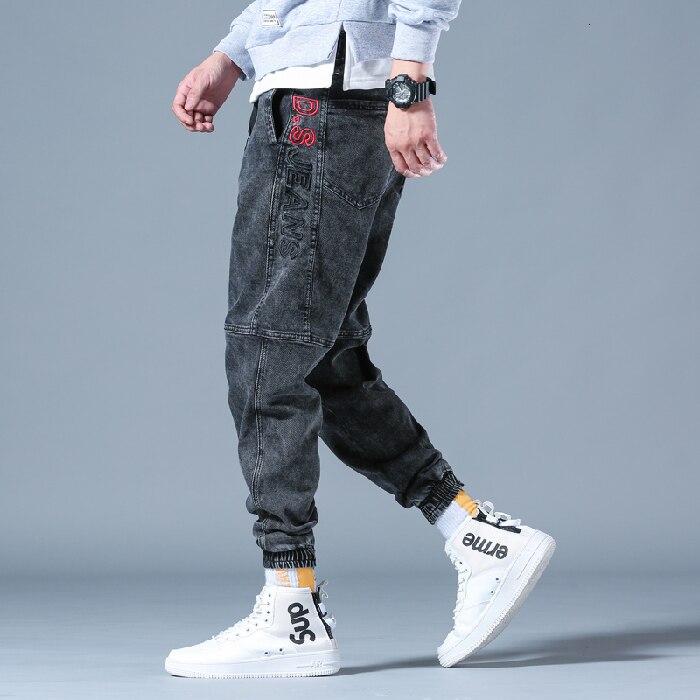 D.S Borduren mannen Cargo Broek Losse Katoenen High Street enkellange Kleine Voet Potlood Broek Mannelijke Herfst broek 28-42: Black / 38