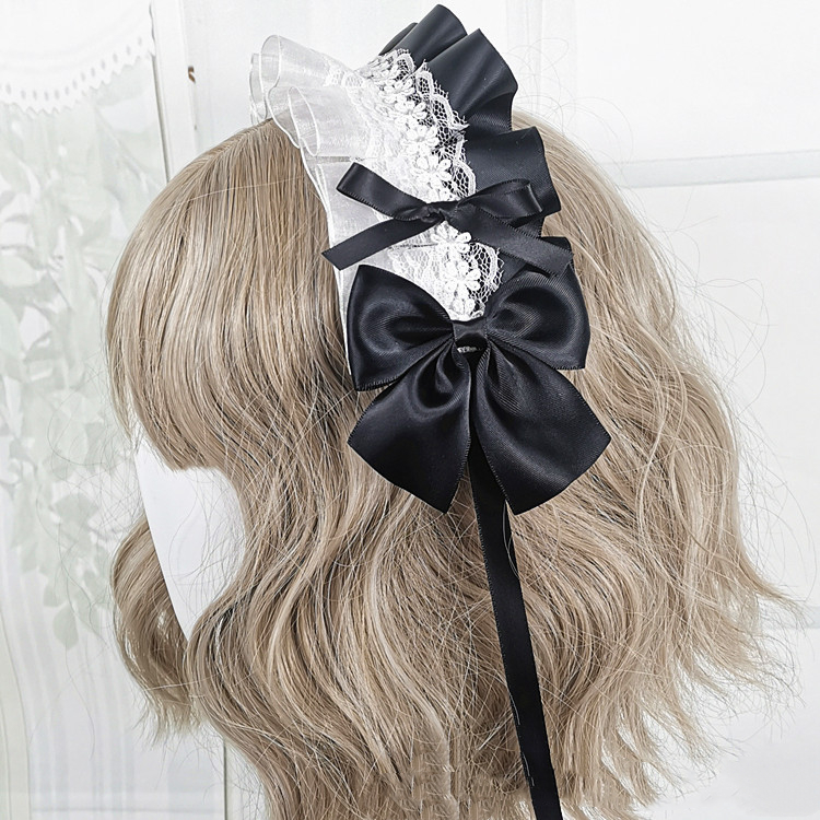 Diadema de Anime para niña, accesorio para el cabello de Lolita Maid con encaje de flores, Aro para el pelo de Cosplay, hecho a mano: Verde