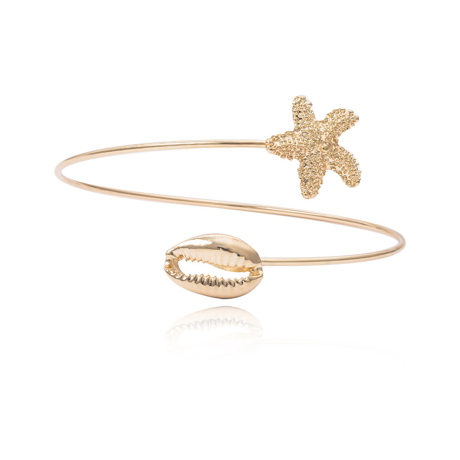 IngeSight. Z Böhmischen Legierung Hülse Jakobsmuschel Seestern Öffnen Manschette Arm Armreif Charme Simulierte Perle Armbänder Armreifen für Frauen Schmuck: C02