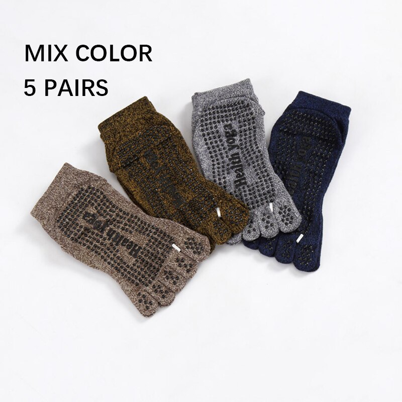 Ren bomuld herre yoga sokker ensfarvet skridsikker absorberer sved åndbar 5 tågreb pilates barre 5 par pr.: Bland farve 5 par