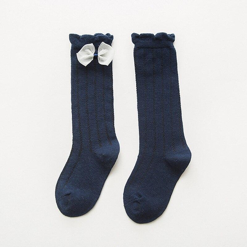 Calzini per bambini a tubo lungo per bambini calzini alti in cotone per bambini calzini caldi per bambini in cotone bianco con fiocco principessa adorabile: Blu / 13-15 cm