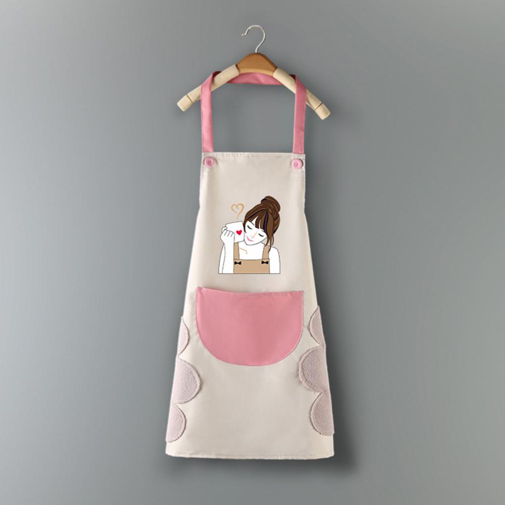 1Pcs Waterproof Anti-Oil Kitchen Apron Cartoon Girl Women Home Kitchen Aprons Waist Bib Nail Shop Apron for Women Baking