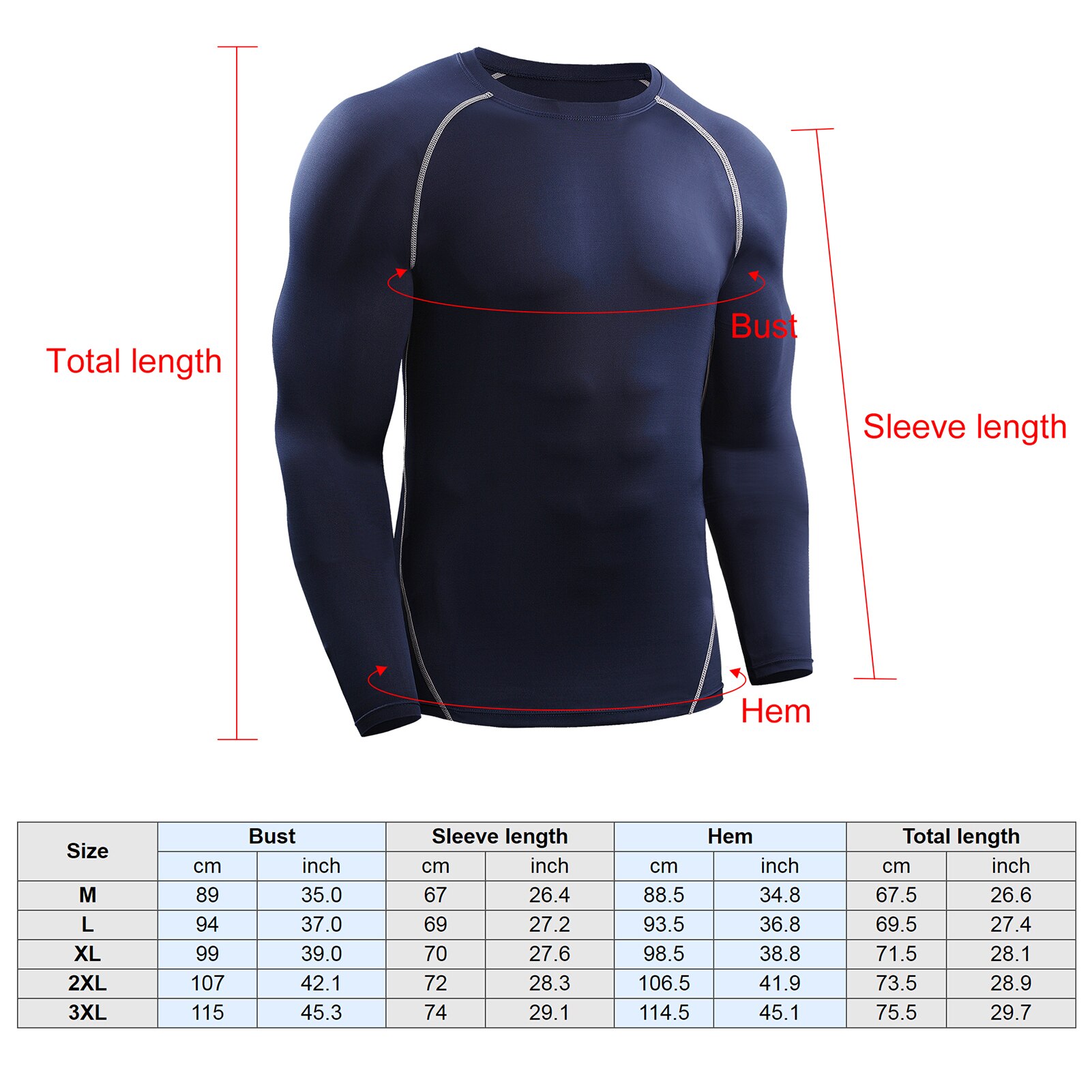 3PCS Men Compression Shirts Elastic Quick Dry Base Layer O-Neck Long Sleeve Sport T-Shirt Tops Workout Fitness sportshirt XXXL