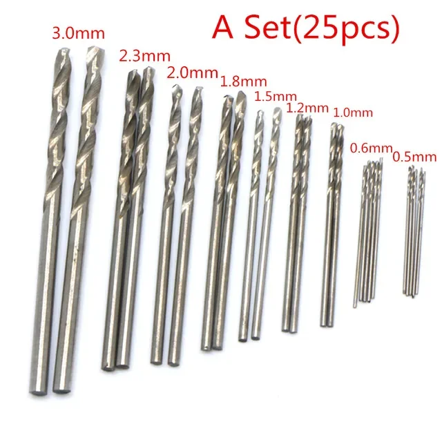 25Pcs 0.5mm-3mm Hss Micro Drill Bit Set High Speed Steel Pcb Small Drill Jewelry Tools For Dremel Bit For Electric Drills Set