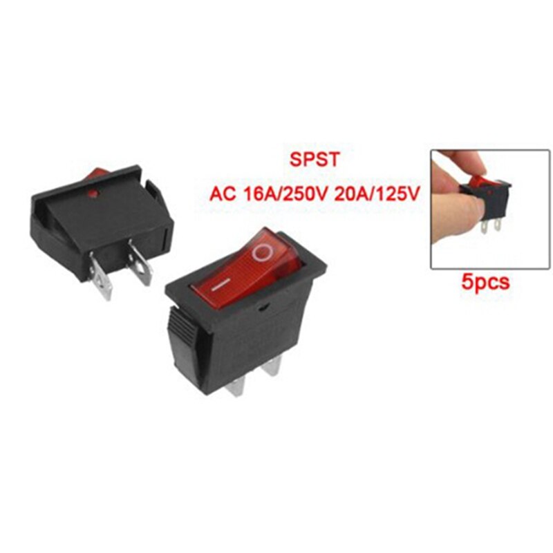 -5 Pcs 2 Pin SPST Red Neon Light On/Off Rocker Switch AC 16A/250V 20A/125V &amp; 1 Pcs Red LED Panel Display Digital Small 0.36 I