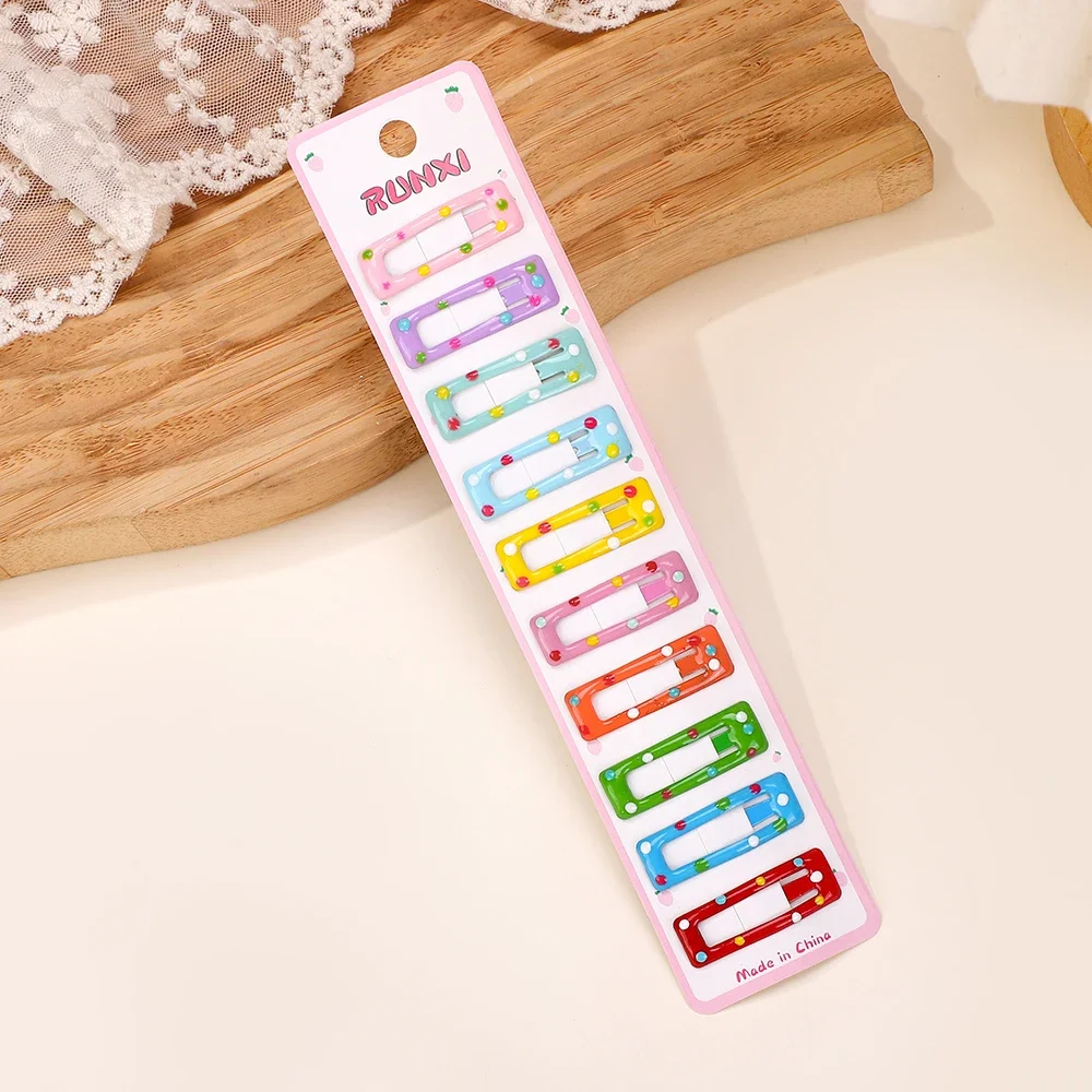 10Pc/Lot Ins 2.2inch Flower Print Cotton Alloy Hair Bow Snap Clips Set Fabric Plaid Bobby Hairpins Hairgrips Girls Kids Headwear: Rose Red