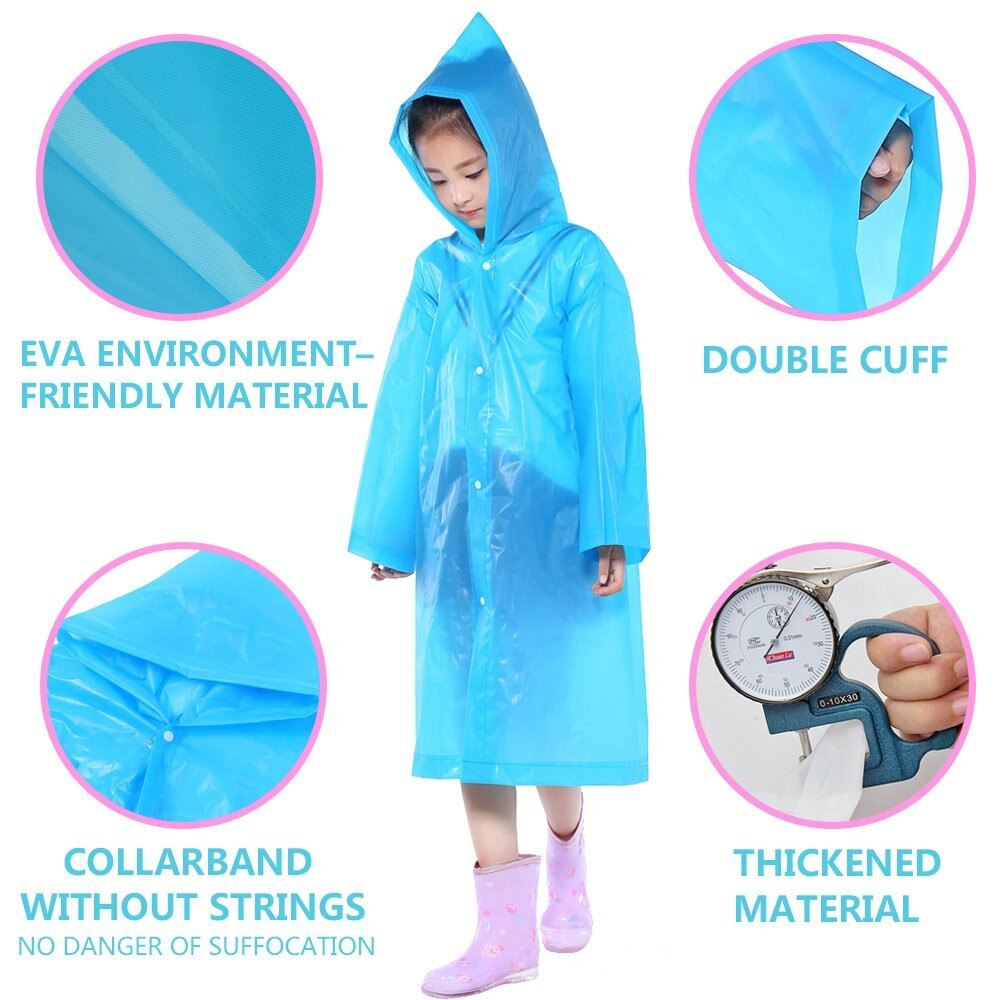 Portable Reusable Raincoats Children Rain Ponchos For 6-12 Years Old Convenient Outdoor Hiking Travel Rain Coat For Children