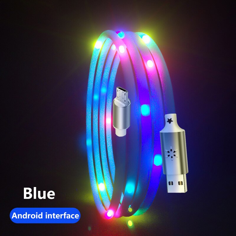 5A controllo vocale a ricarica rapida illuminato LED colorato, trasmissione dati ad alta velocità, adatto per cavo Android/type-c/Iphone: Blue-Android