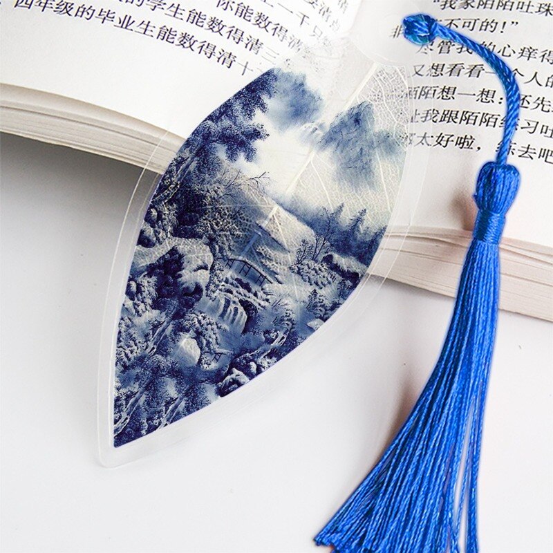 Creatieve Chinese Stijl Bladwijzer Met Kwastjes Mooie Blauw En Wit Porselein Bladader Voor Vriend Student Schoolbenodigdheden