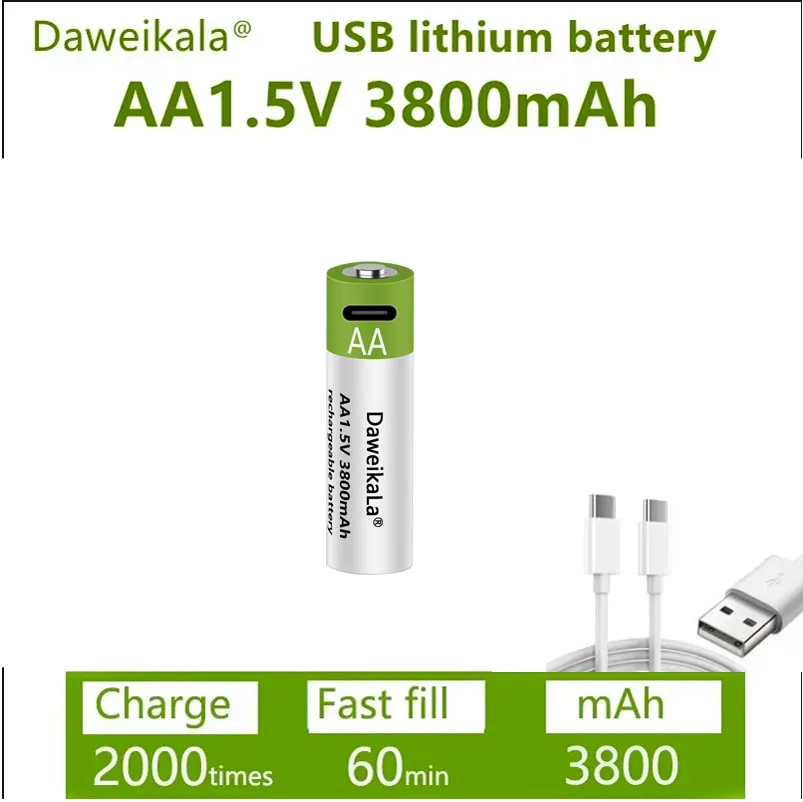 Fast charging 1.5 V rechargeable battery AA1.5V 3800 MAH lithium battery replacement LED flashlight, camera, keyboard and mouse: PURPLE