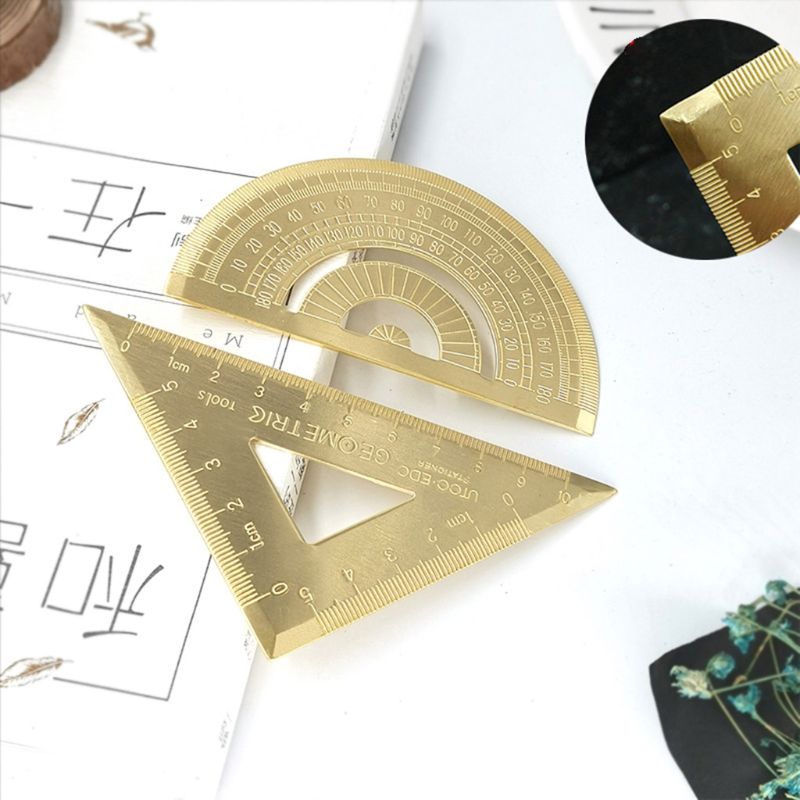Brass Lsosceles Triangle Ruler Drawing Painting Measuring Tool Cartography Math