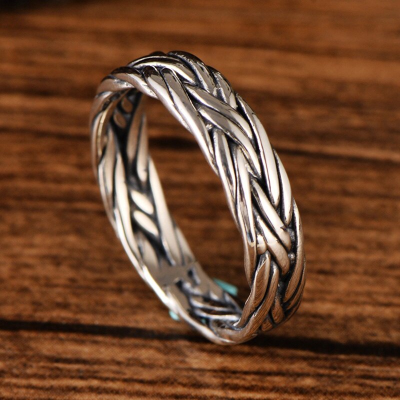 Vintage 925 Sterling Silver Braided Ring For Men And Women Thai Silver Processd Jewellery for Lovers Bague Femme