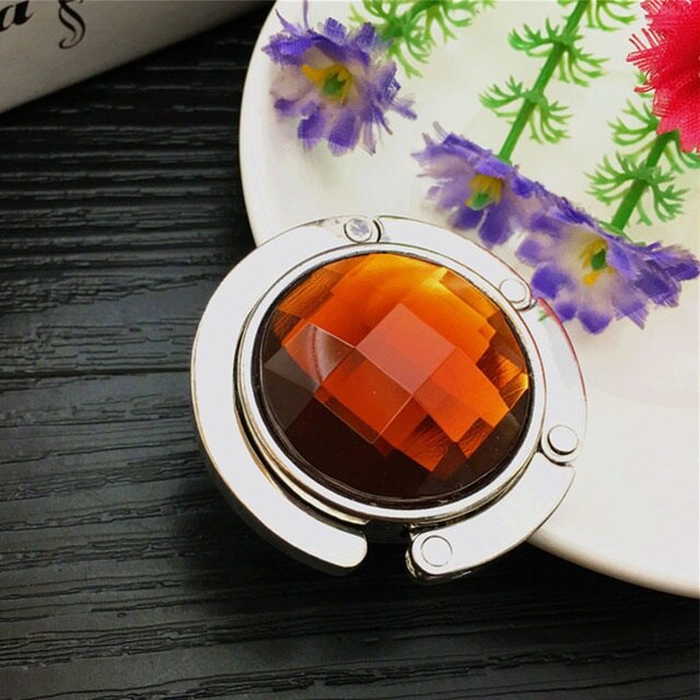 practical Portable Folding Table Desk Hanging Clip Crystal Alloy Purse Handbag Bag Hanger Hook Holder Desk Hanging Hook: Brown