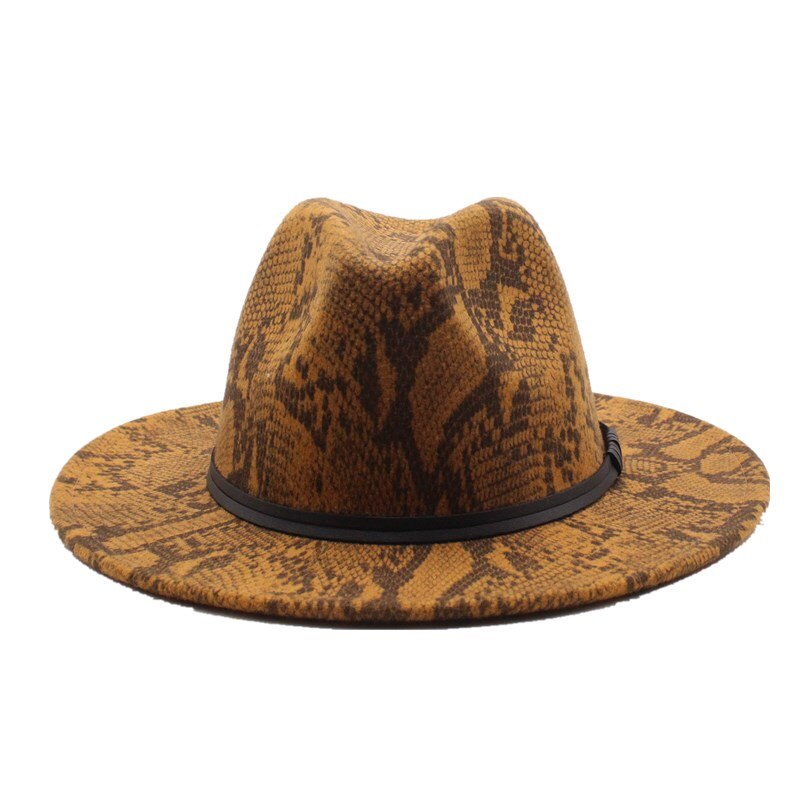 Seioum Autumn Winter Snake Pattern Jazz Fedora Hats Wool Felt Cap Wide Brim Chapeu Panama Party Formal Hat for Men Women