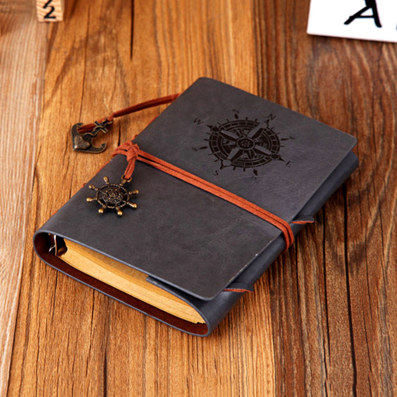 Vintage Piraat Dagboek Notebook Agenda Met Faux Leather Cover Loose Leaf Note Book voor School Briefpapier of Reiziger: Gray / Small 105x145mm