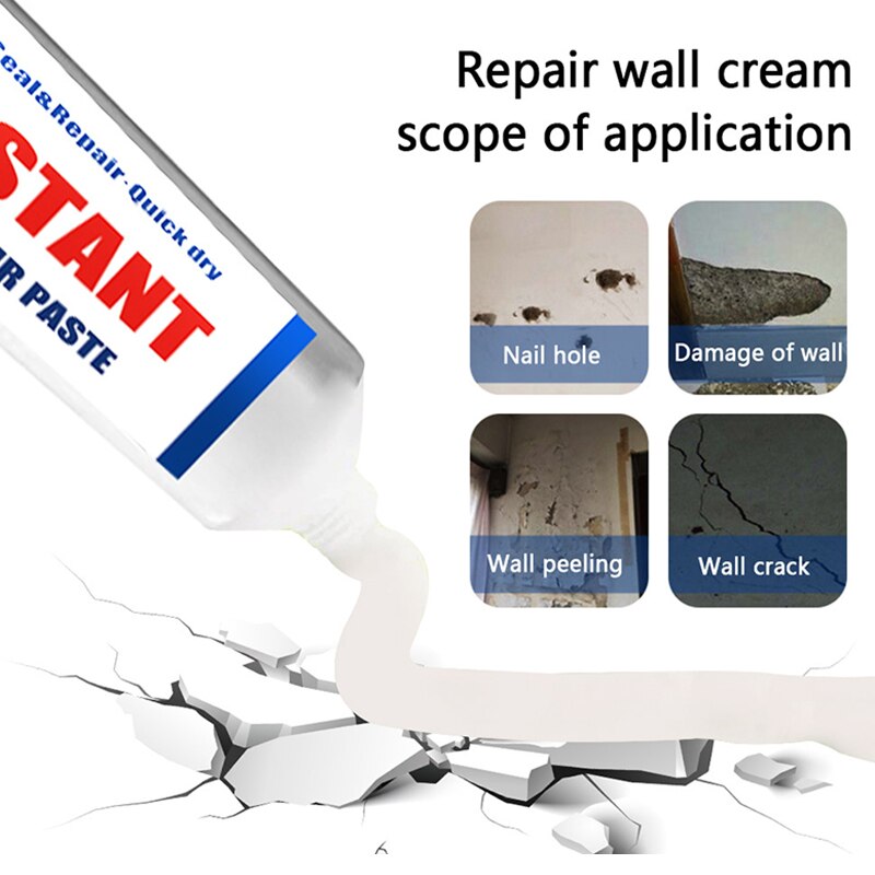 150g øjeblikkelig vandtæt vægreparationspasta forsegler let huller revner vægreparation hvid fliser hul reparation injektionsmiddel rengøringsmiddel -35
