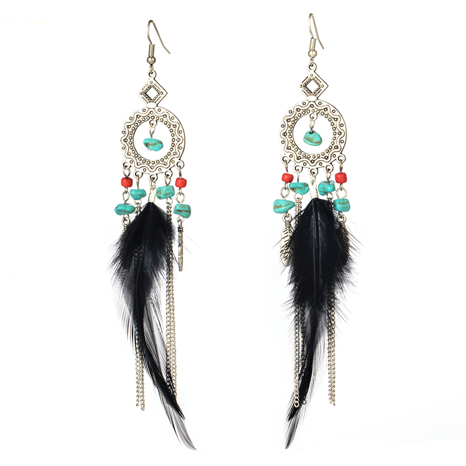 Multiple Ethnic Boho Vintage Tassel Feather Golden Leaf Dangle Earrings for Women Female Jewelry Accessories: E022171