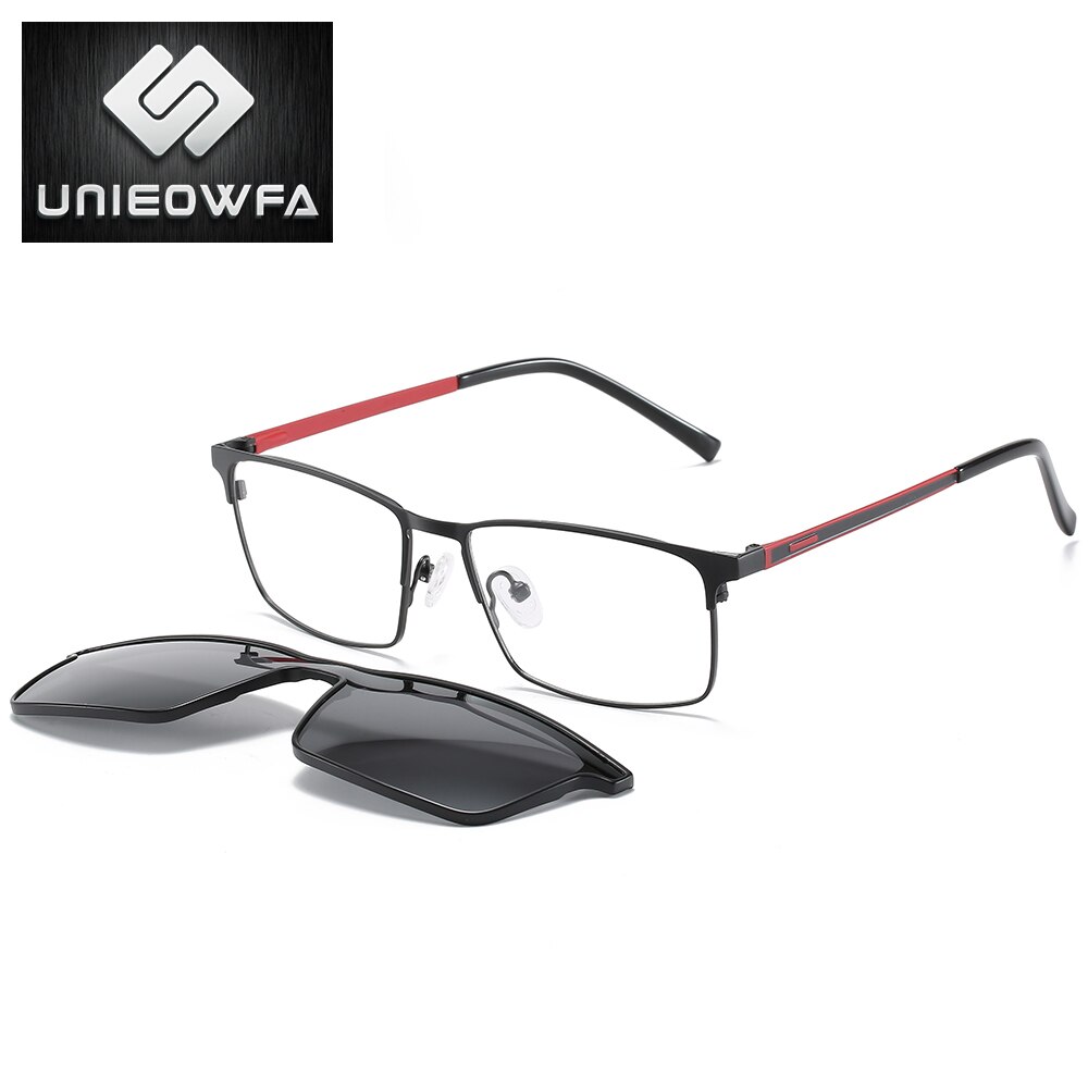Clear Optische Brilmontuur Mannen Gepolariseerde Magneet Clip Op Zonnebril Mannen Bijziendheid Recept Brillen Frame Transparante Eyewear: C2 Black Frame