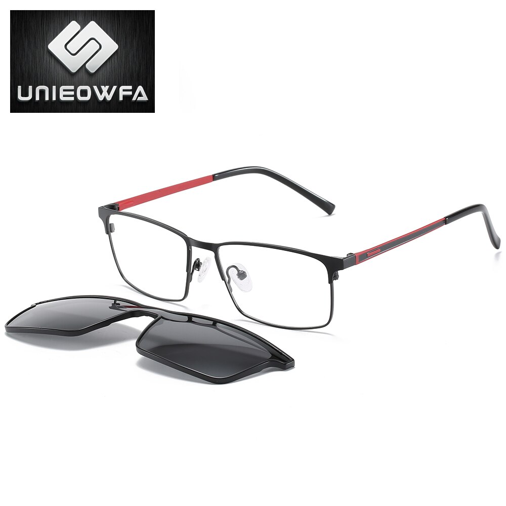 Clear Optical Glasses Frame Men Polarized Magnet Clip On Sunglasses Men Myopia Prescription Eyeglasses Frame Transparent Eyewear: C2 Black Frame
