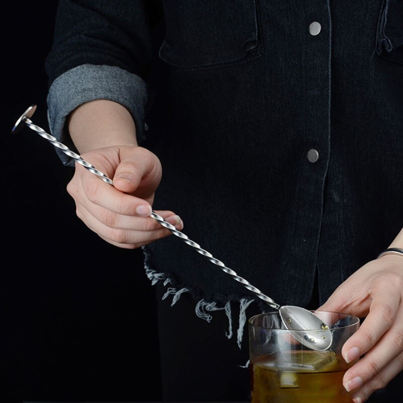 1Pcs Cocktail Fork Spoon Double Head Stainless Steel Cocktail Bar Durable Bar Appliances Stirring Rod Spiral Shape Kitchenware