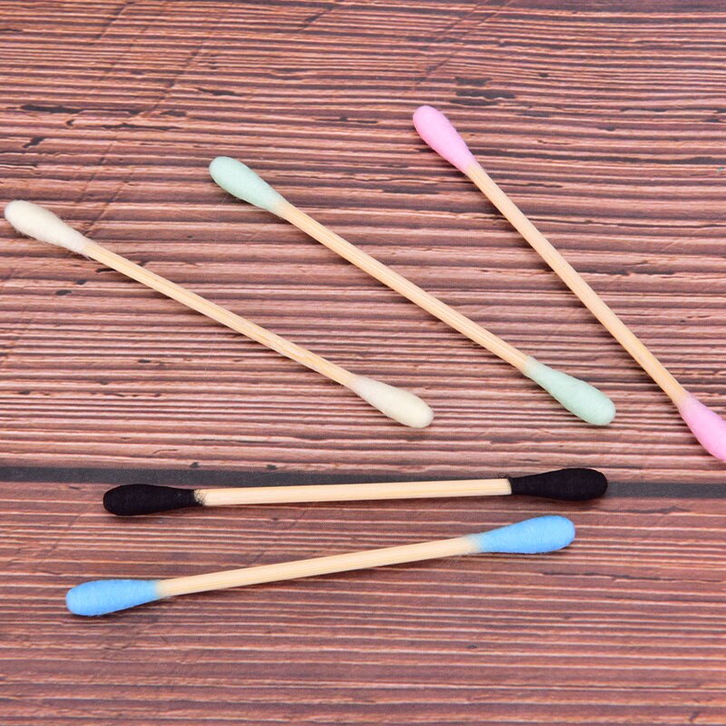 1000Pcs Kleur Mix Bamboe Katoen Double Head Volwassen Make-Up Wattenstaafjes Wood Sticks