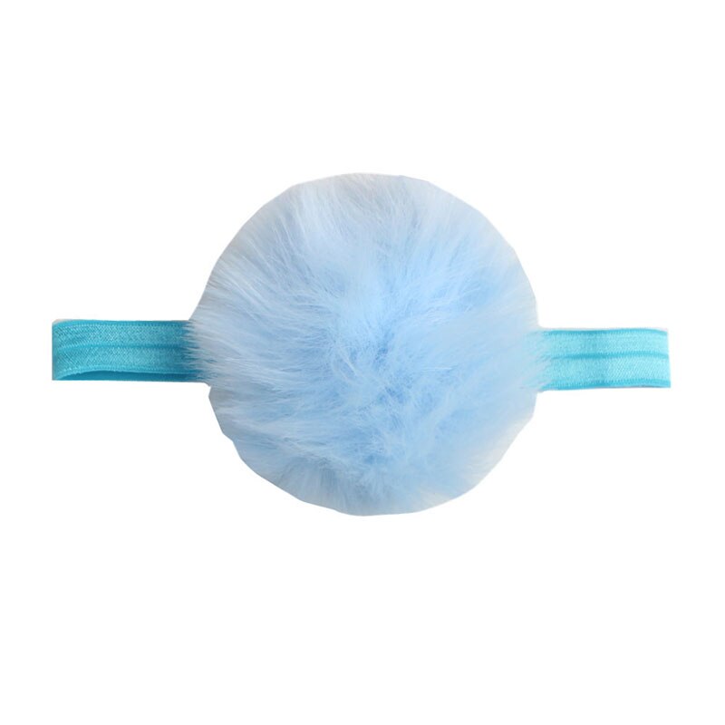 Diadema con pompones de piel sintética para bebé, bandanas elásticas de algodón para niño, turbante para bebé, accesorios para el cabello para bebé: style 2 blue