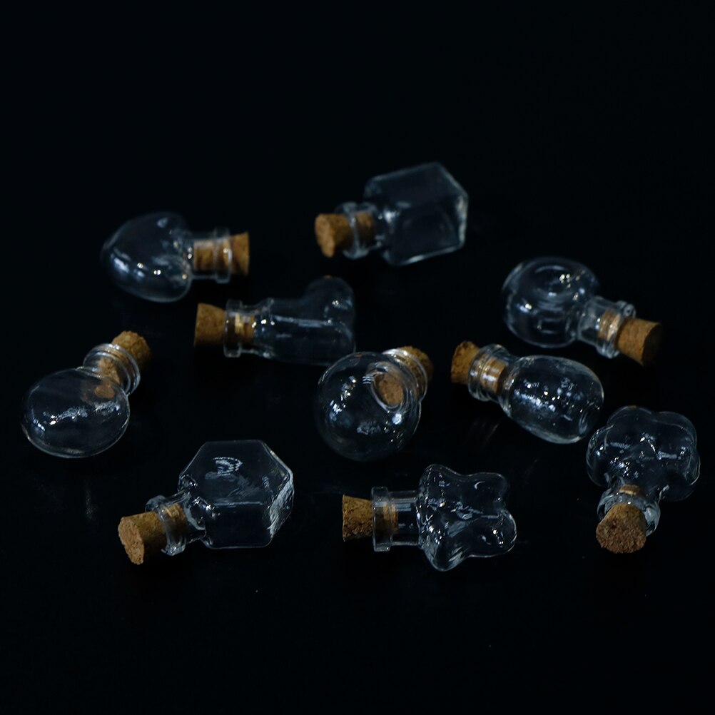 10 Shapes Mini Glass Bottles Key Chain Pendants Small Wishing Bottles With Cork Vial Arts Jars For Bracelets 2.4cm