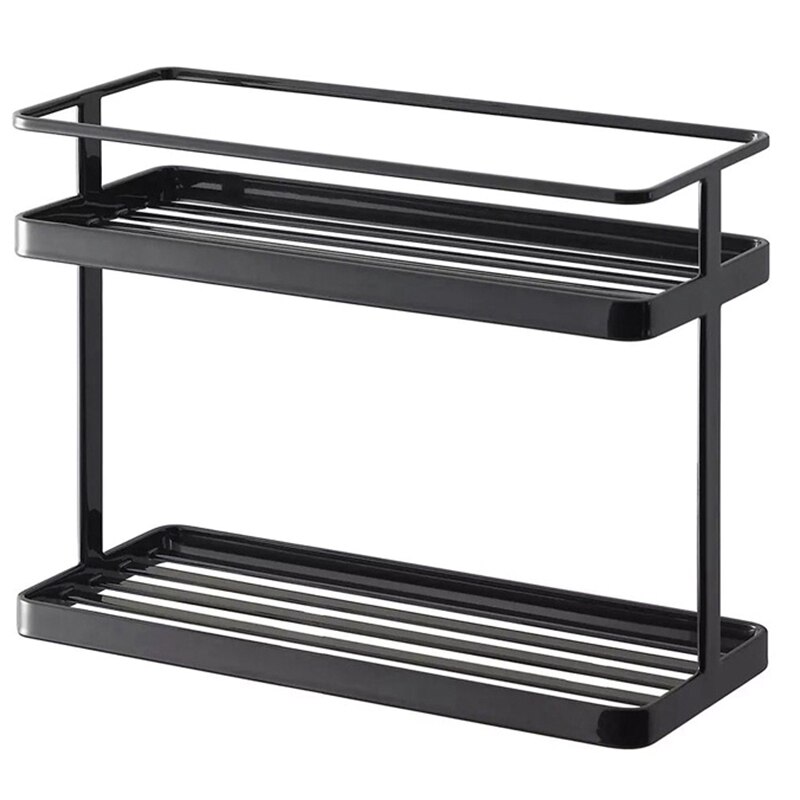 2-Layers Stainless Steel Storage Rack Spice Condiment Basket Desk Organizer Kitchen Bathroom Storage Holder Rack Shelf Black: Default Title