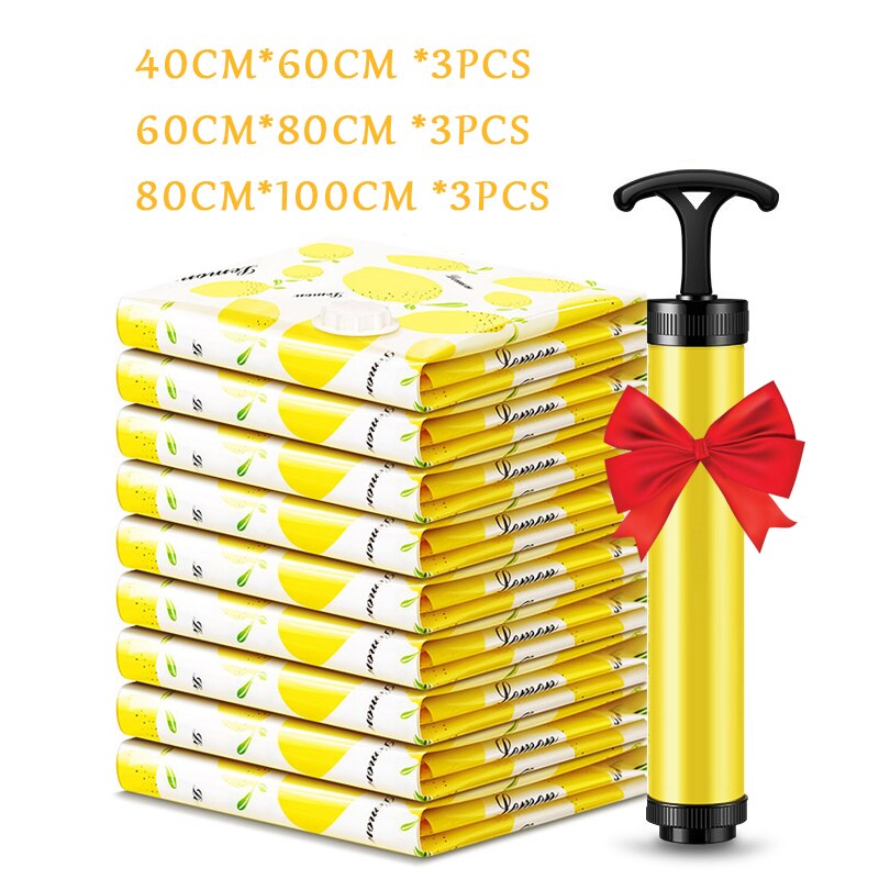 3/6Pcs Home Vacuum Storage Bags Foldable Compressed Air Organizer Bag for Clothes with Travel Bag Pump Space Saving Seal Packet: D 9pcs