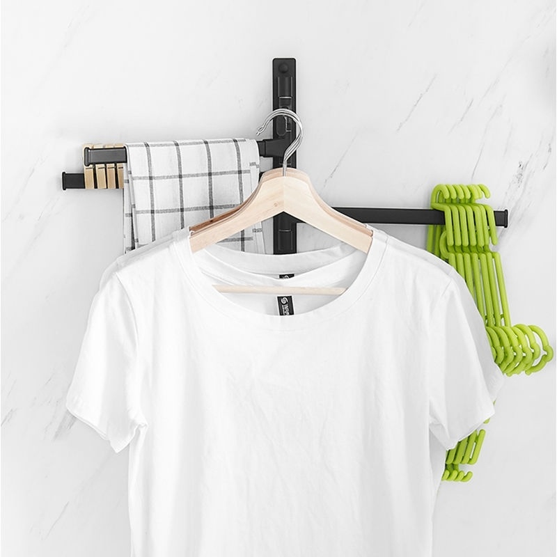 Aluminum Bath Towel Bar Black Rotating Towel Rack Bathroom Kitchen Wall-mounted Towel Holder Bar Shelf Bathroom Accessories