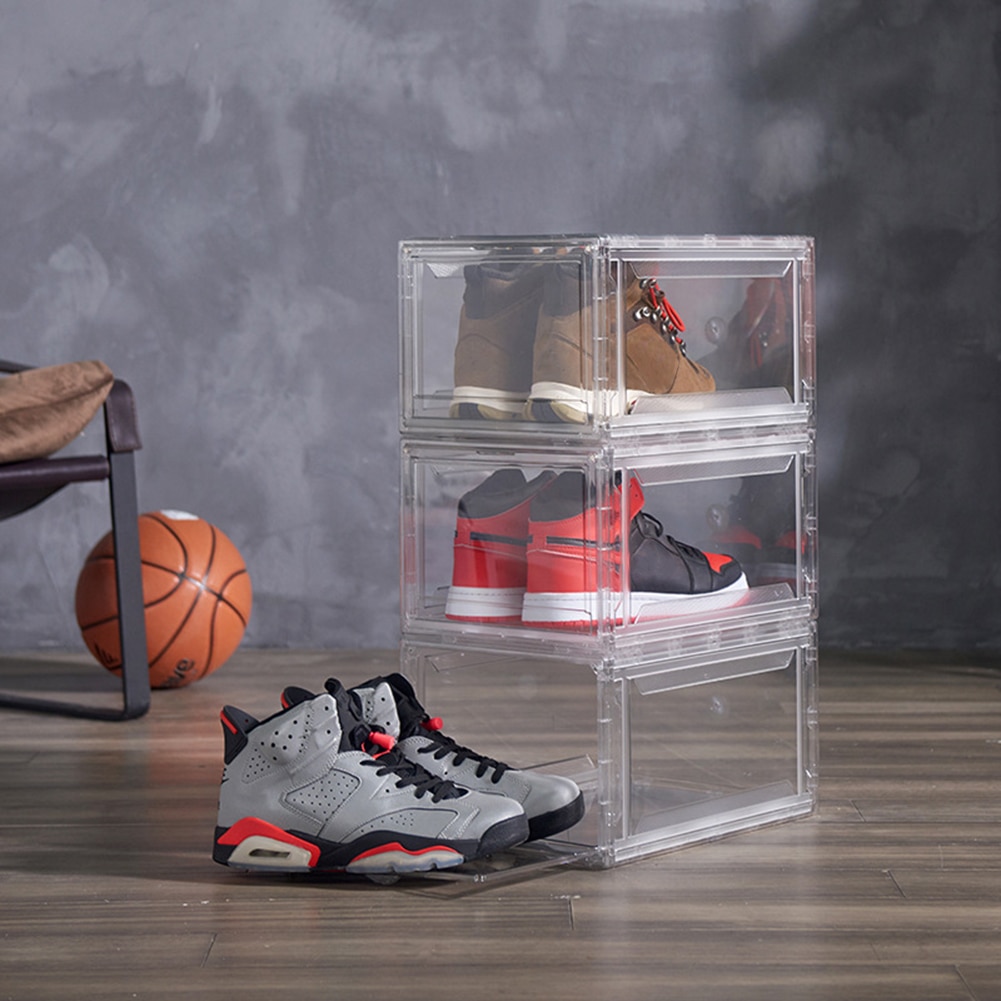 Dust-Proof Plastic Acryl Transparante Opslag Schoenendoos Magnetische Thuis High-Top Basketbal Schoenendoos Vochtbestendige schoenenkast