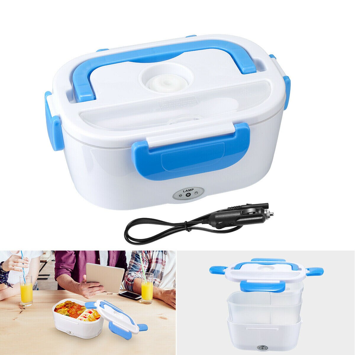 12V Outdoor Picknick Draagbare Elektrische Verwarmde Verwarming Lunchbox Bento Voor Auto Reizen Voedsel Warmer: Blauw