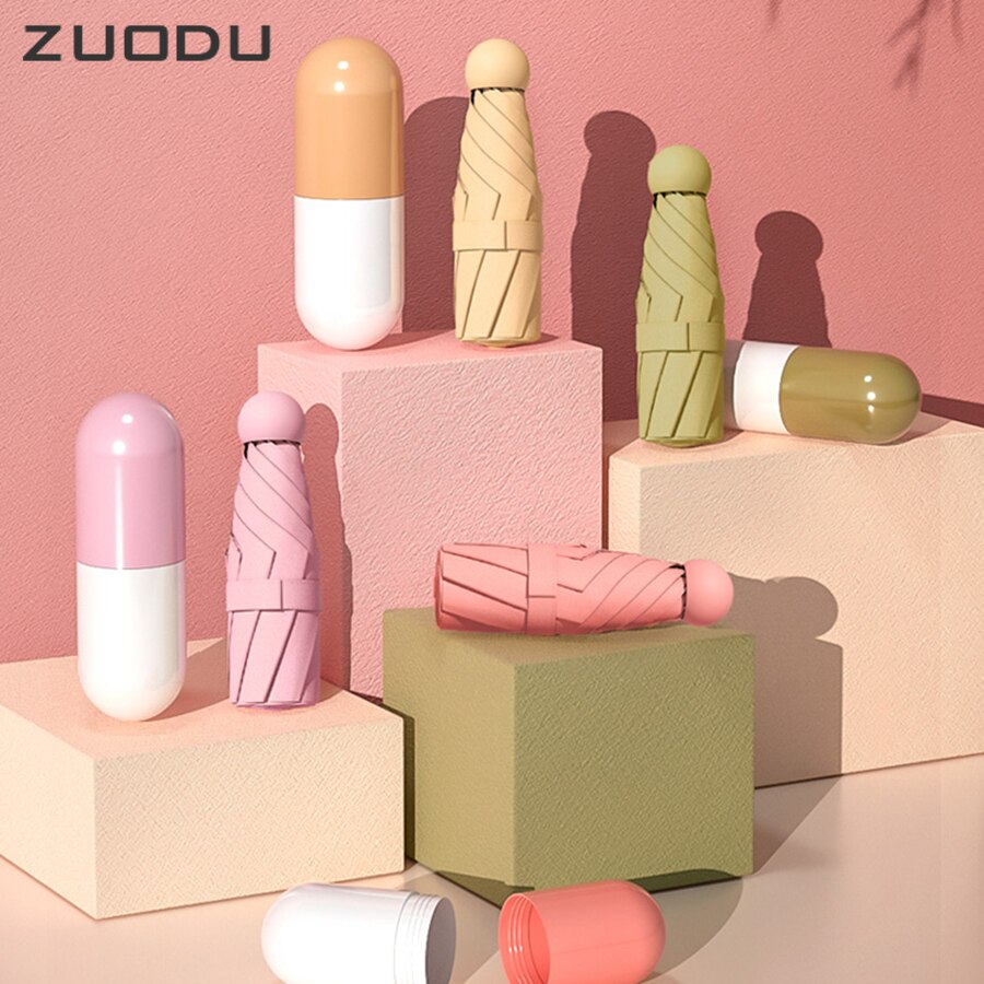 Zuodu Mini Pocket Vrouwen Parasol Uv-bescherming Ultra Licht Dames Paraplu Regen Kleine Draagbare Capsule Paraplu Opvouwbare