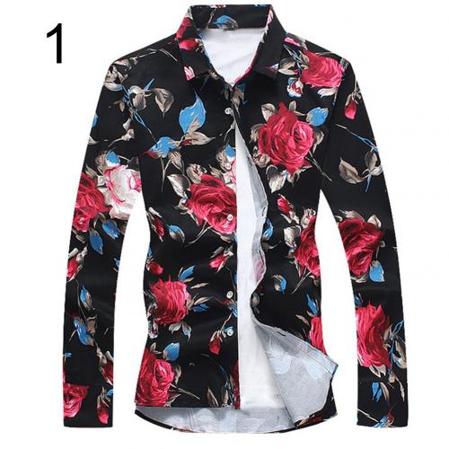 Hawaiianske skjorter til mænd plus size skjorter mænd kjole blomsterprint skjorte med skrue nede krave langærmede skjorter mænd mandlige toppe camisa: 1 / Xxxl