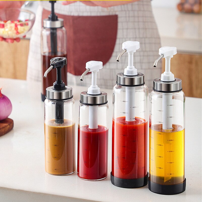 Kitchen Glass Sauce Squeeze Bottle Kicthen Storage Pot for Ketchup Salad and Honey
