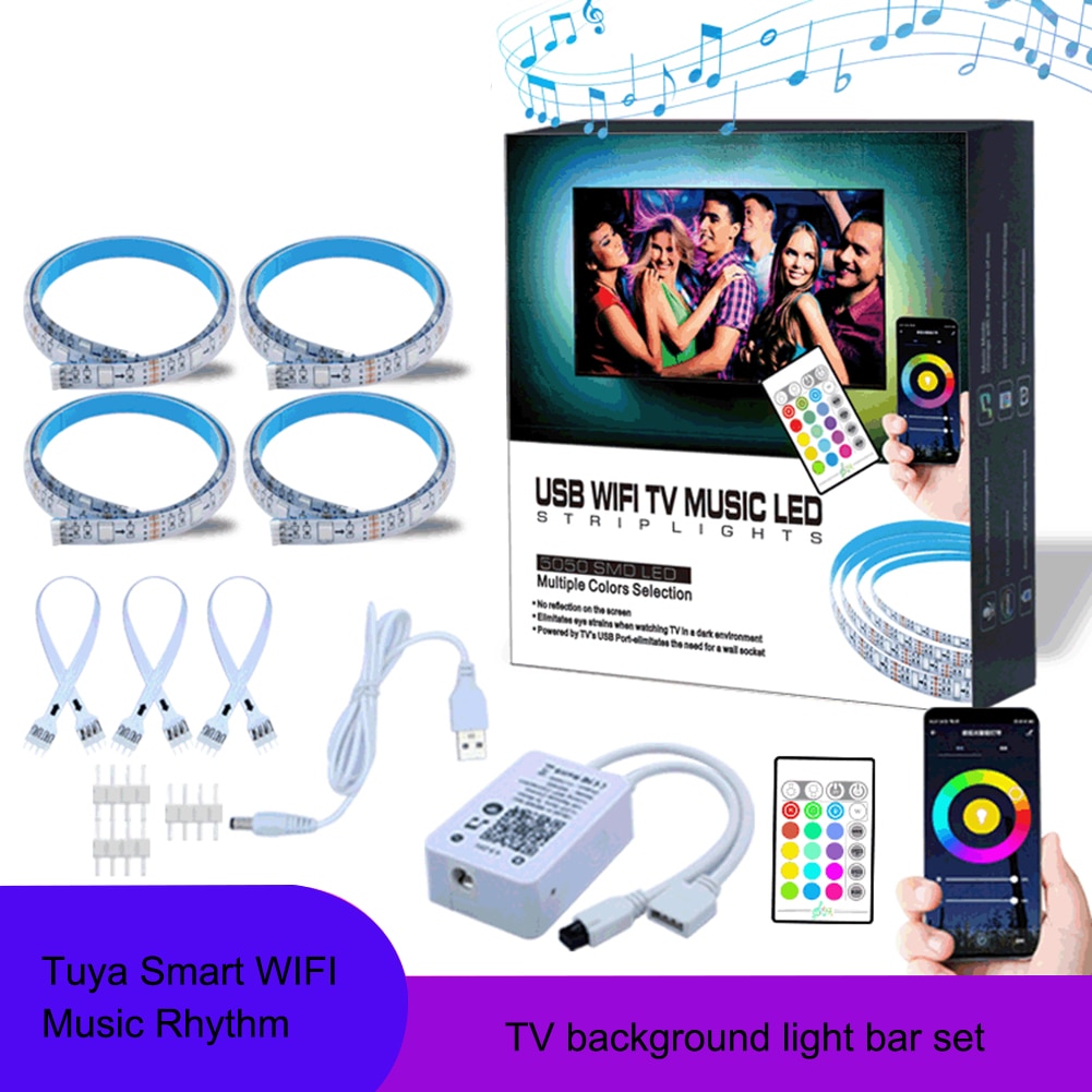 Tuya 5050 Smart Music LED Strip Lights TV Backgroud Light Strip Voice Control Support Alexa/ Google Home 16 Color Changable Lamp