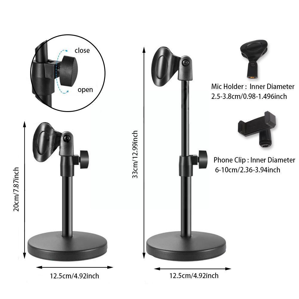 Microphone Stand Cell Phone Holder Phone Clip Mic Clamp Adjustable Table Mic Stand With Base For Conference Speech M3h7